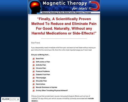 Magnetic Therapy For Idiots - Natural Healing And Pain Relief With Magnetic Therapy