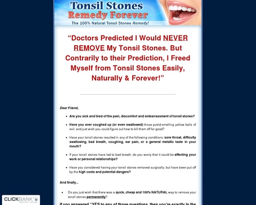 Tonsil Stones Remedy Forever - The 100% Natural Tonsil Stones Remedy!