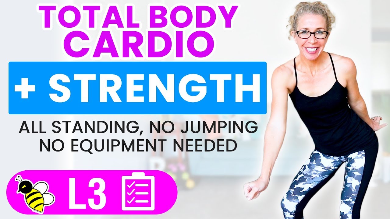 FUN 30 minute CARDIO + STRENGTH, barefoot low impact workout without equipment