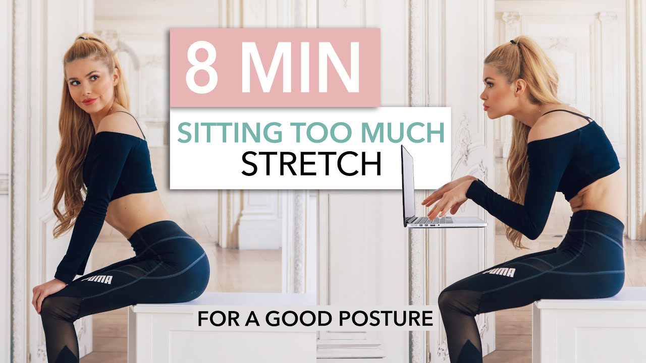 8 MIN SITTING TOO MUCH STRETCH - fix your posture, stand straight & reduce pain / Pamela Reif